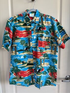Tropical, Hawaiian, Bahamas Short-Sleeve Button Down Shirt - Blue/Red NWT